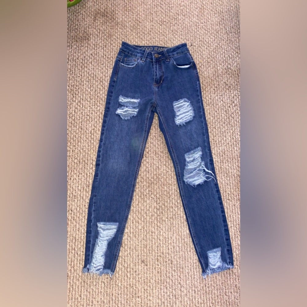 Junior girls distressed jeans.
